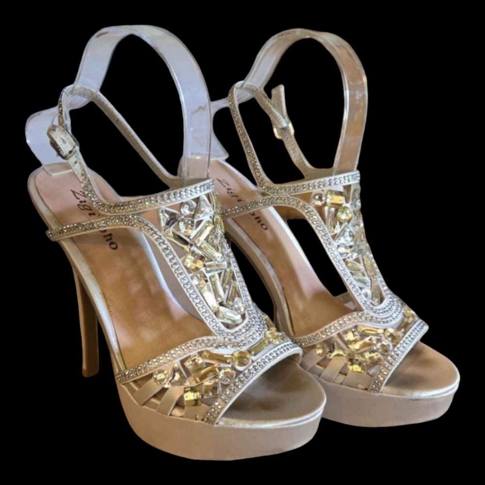 Womem's Zigi Soho Rhinestone Silver 5 inch high heel pumps Size 7